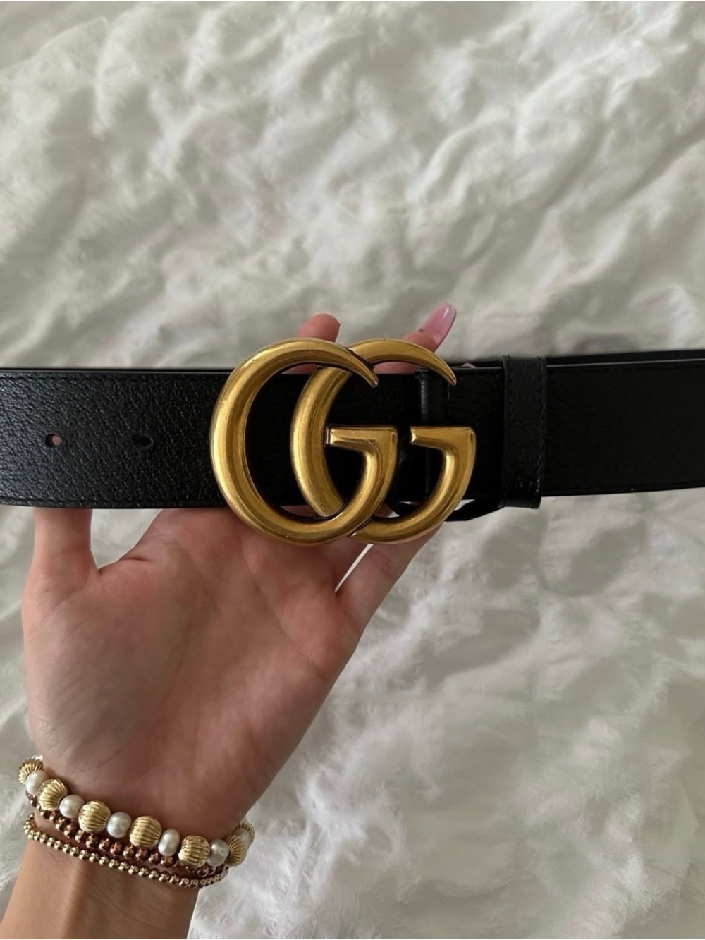 Gucci Black Leather Belt with Gold Double G Buckle